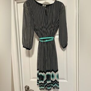 Worthington Black and White Dress with Teal Accents, Size 8